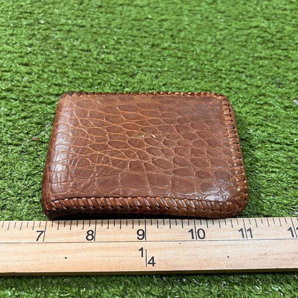 Vintage 70s 8s Genuine CaimanCrocodile Leather Wallet Bi-Fold Handmade GUC